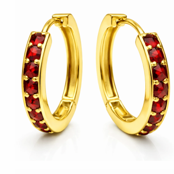 Stříbrné náušnice kruhové český granát Constellation 22 mm