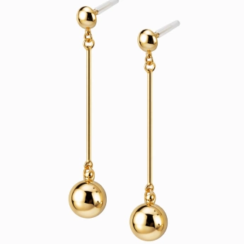 Zlacené visací náušnice s kuličkou – minimalistický elegantní design