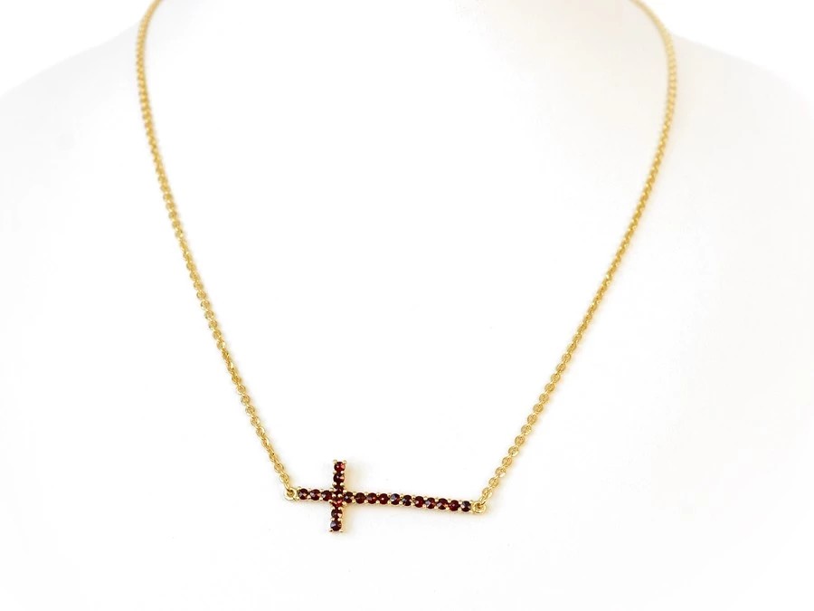 Zlatý náhrdelník český granát - křížek