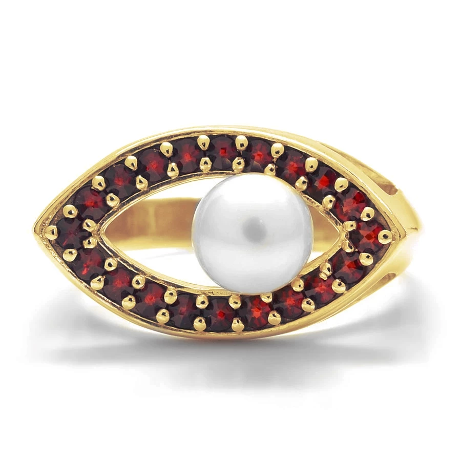 Stříbrný prsten český granát s perlou
