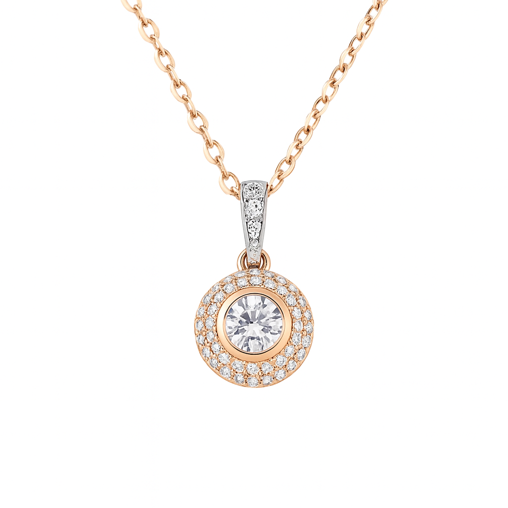Stříbrný náhrdelník se zirkony rose gold Halo