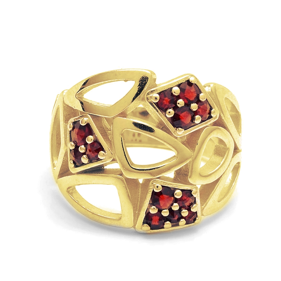 Stříbrný prsten zdobený český granát Boone, 70, Zlacení