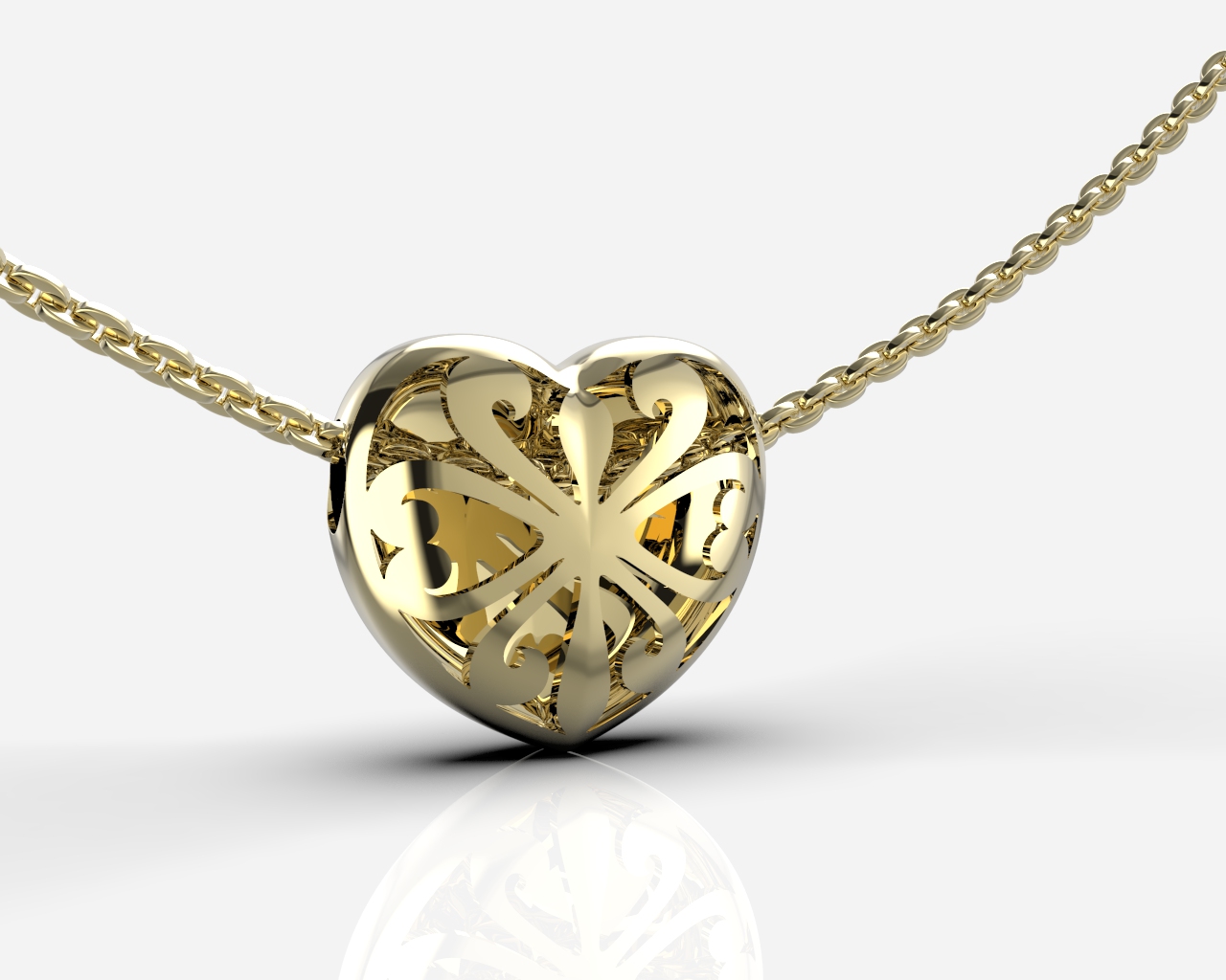 Granát Zlatý oboustranný náhrdelník srdce, Bílé zlato Au 585/1000 11268