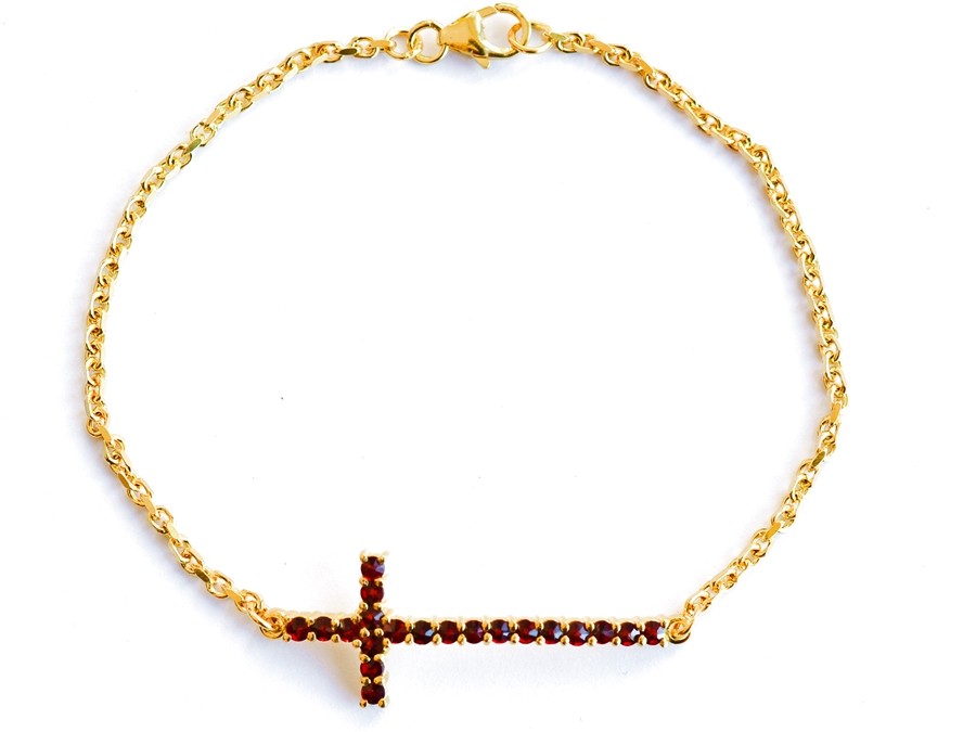 Granát Zlatý náramek český granát - křížek, Zlato Au 585/1000 10580