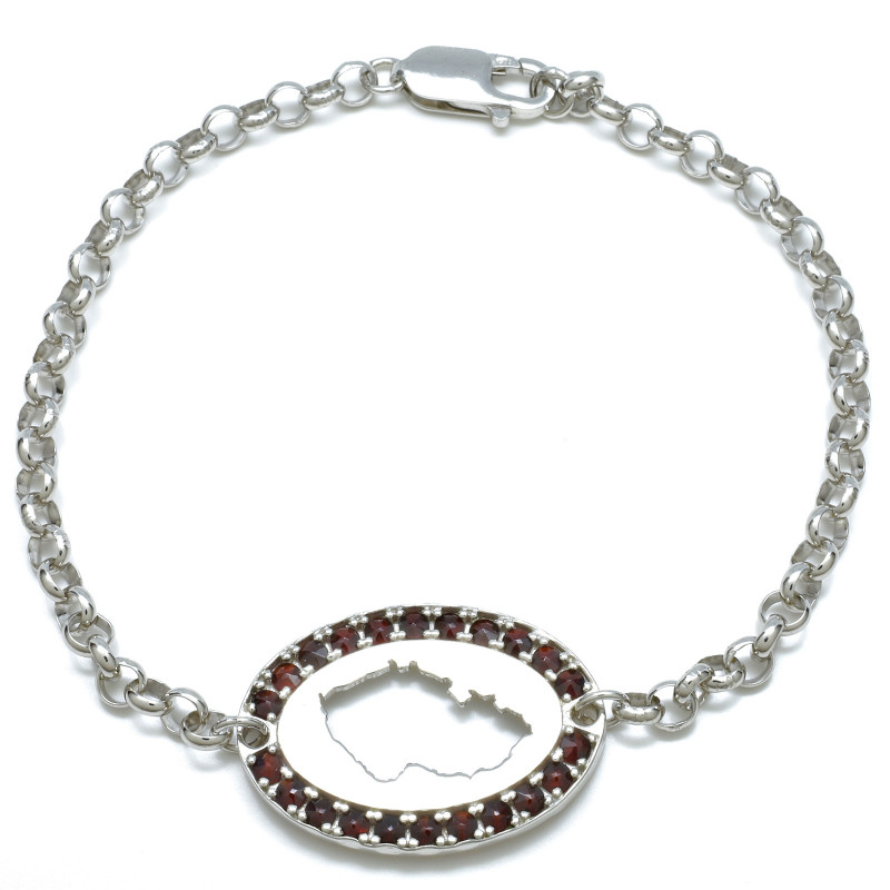 Stříbrný náramek Česk republika s českými granáty