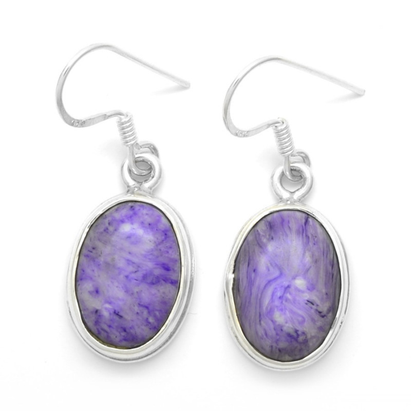 Visací stříbrné náušnice fialový čaroit