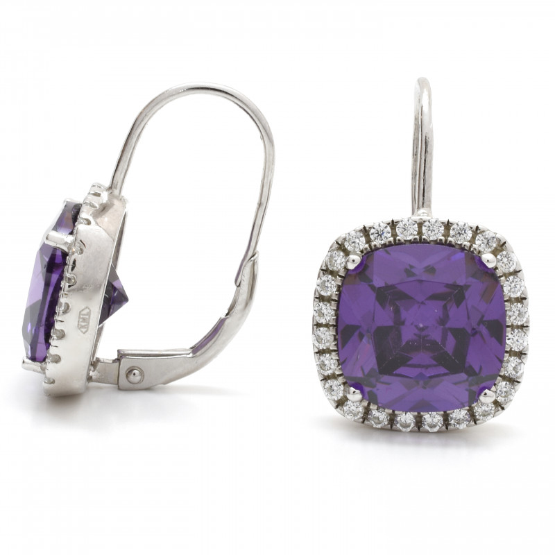 Třpytivé fialové náušnice ze stříbra