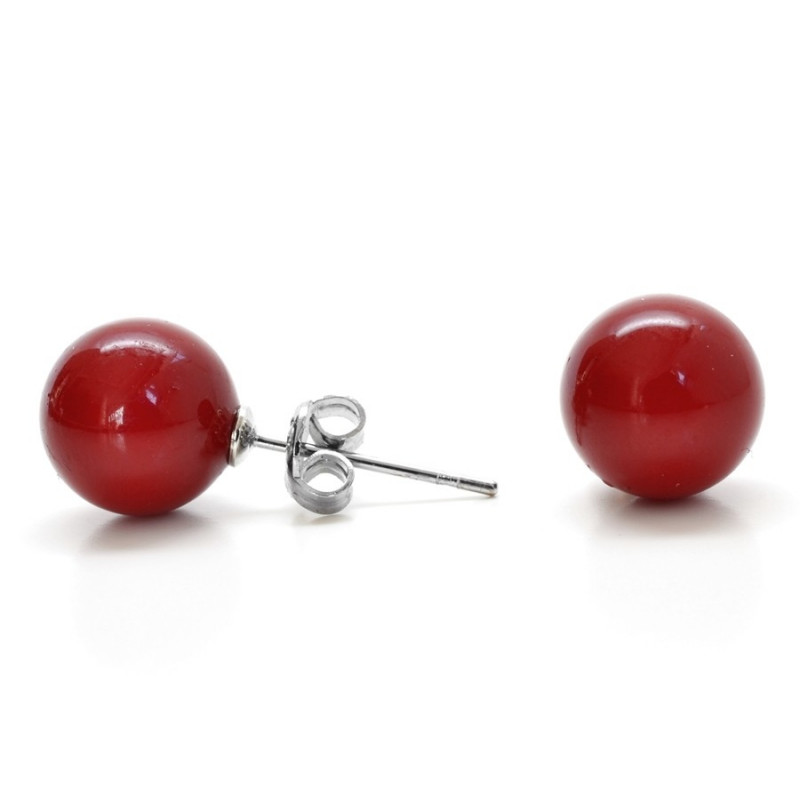 Náušnice pecky s červenými korály