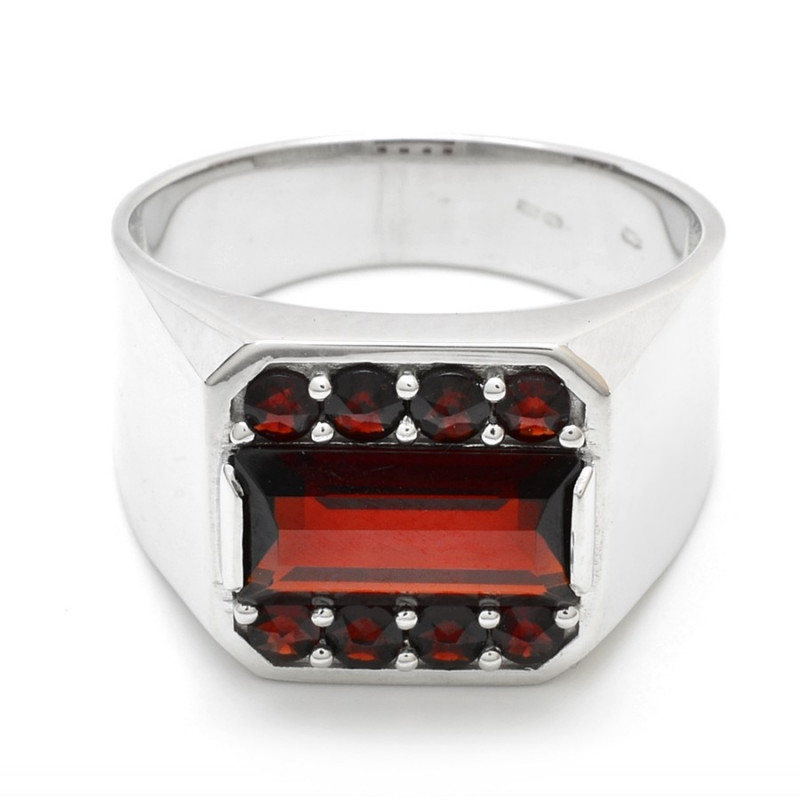 Pánský stříbrný prsten s českými granáty