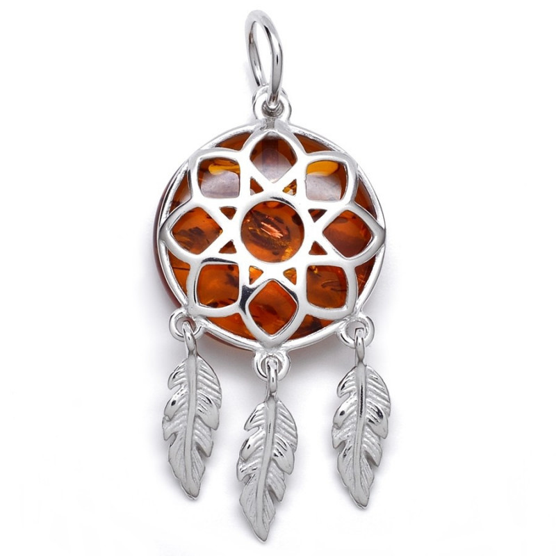 Střbrný přívěsek lapač snů, jantar
