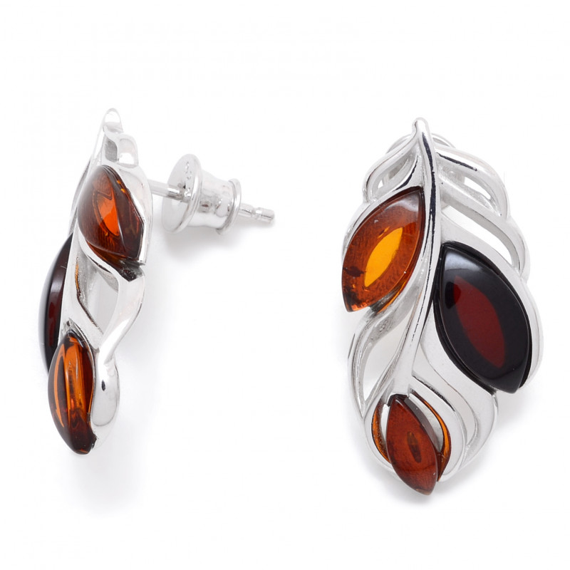 Stříbrné náušnice lístky s jantary