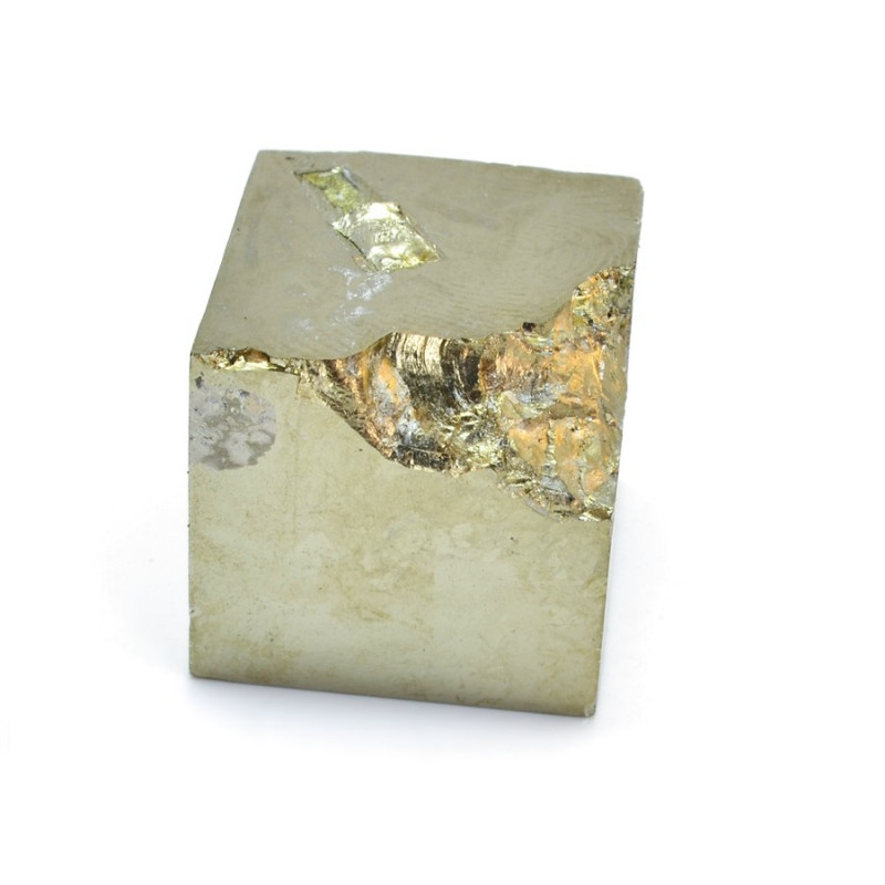 Zlatá krychle pyrit, vhodná do kanceláře a všude tam, kde chcete zlepšit okolí.