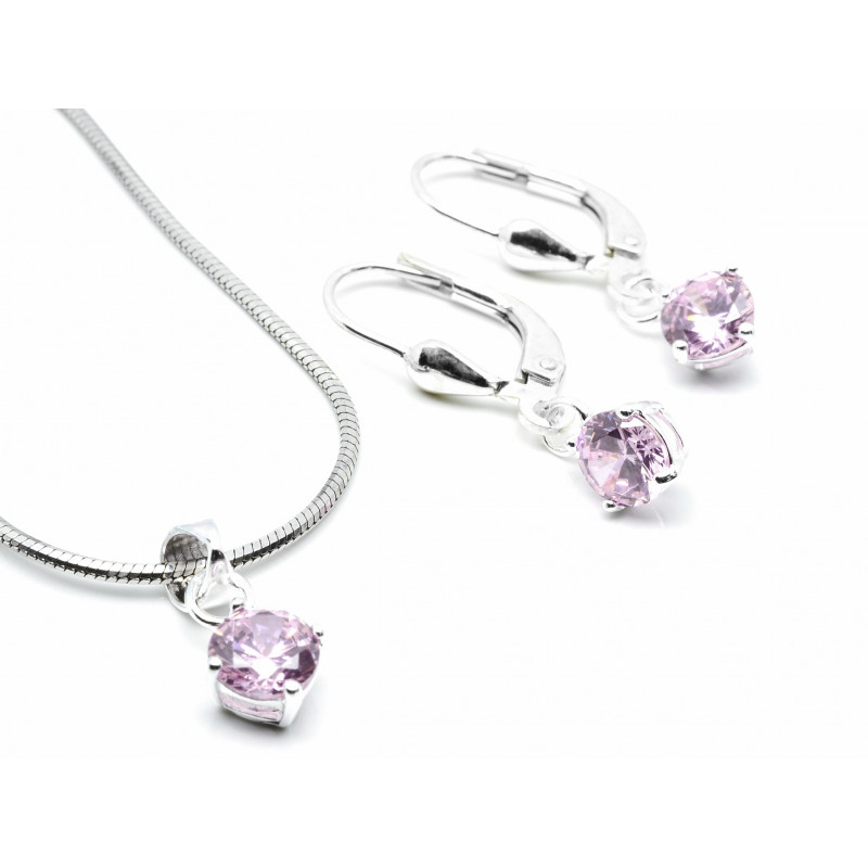 Stříbrná souprava s růžovými kamínky