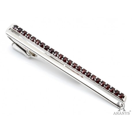 Stříbrná pánská spona nakravatu s českými granáty