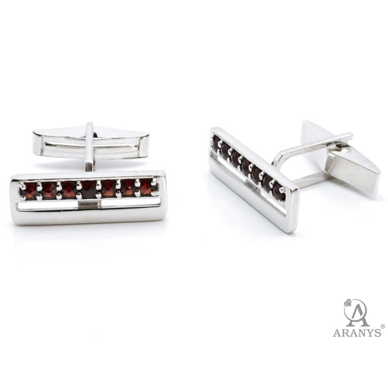 Stříbrné manžetové knoflíčky pro muže, s českými granáty