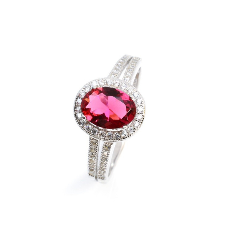 Stříbrný prsten s červeným zirkonem