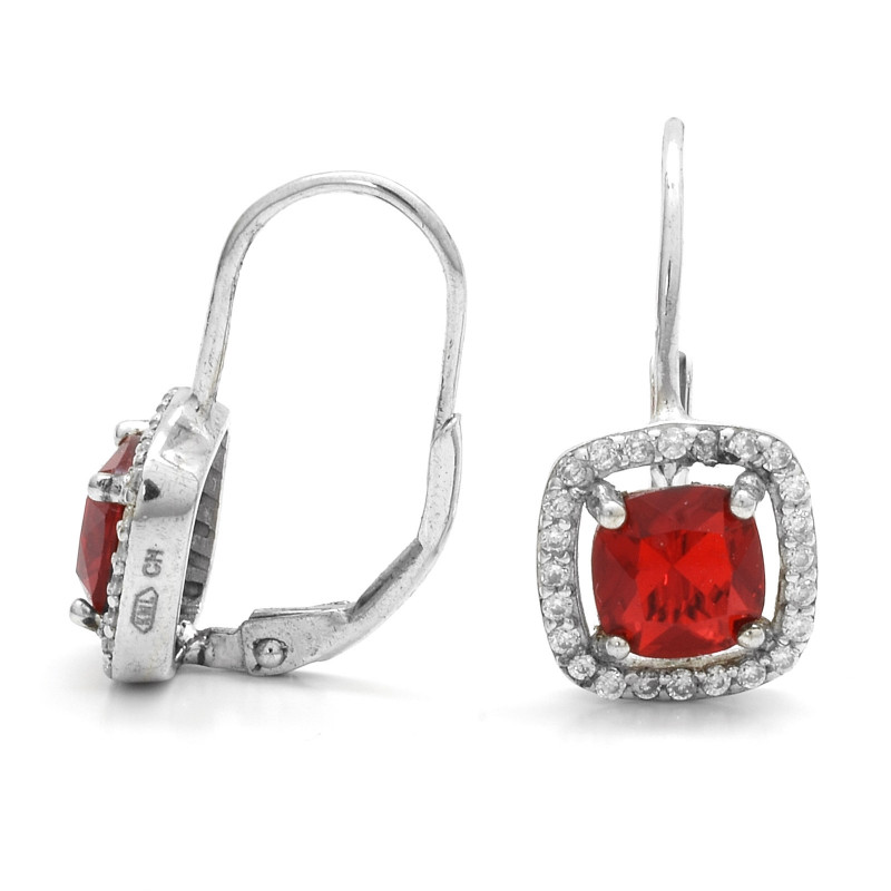 Stříbrné náušnice s červeným zirkonem