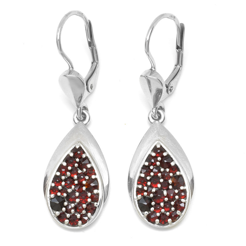 Visací stříbrné náušnice s českými granáty