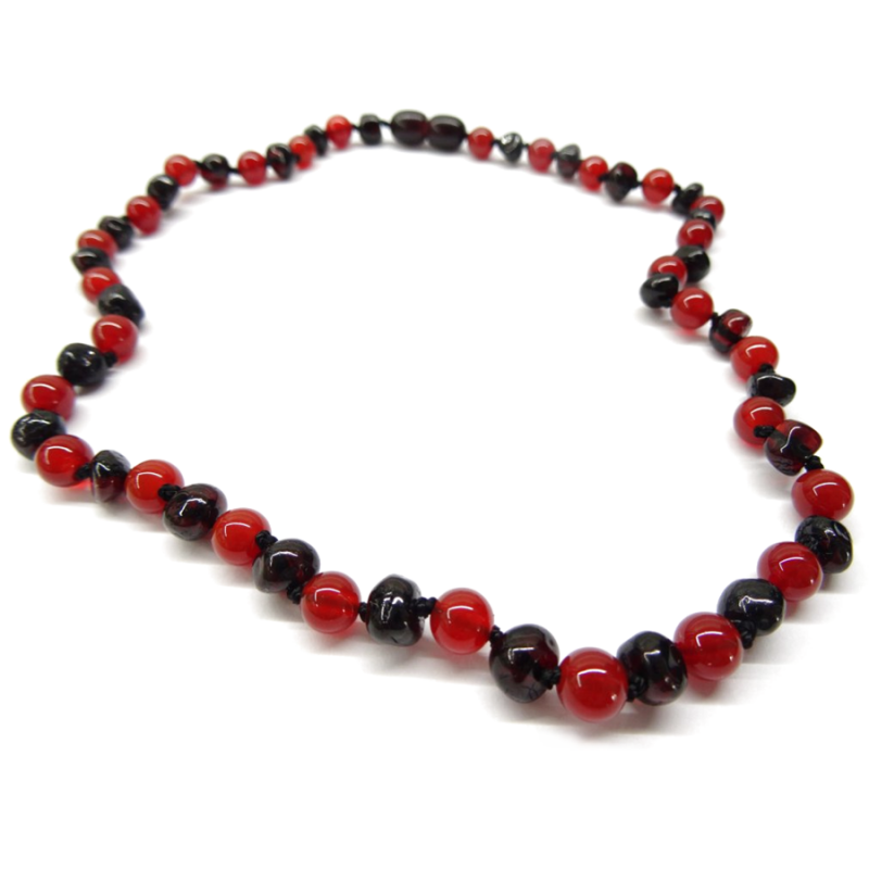 Jantarové korálky pro miminka s červeným onyxem