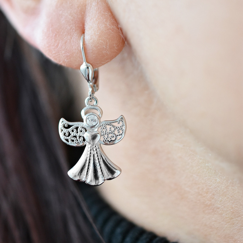 Stříbrné náušnice anděl